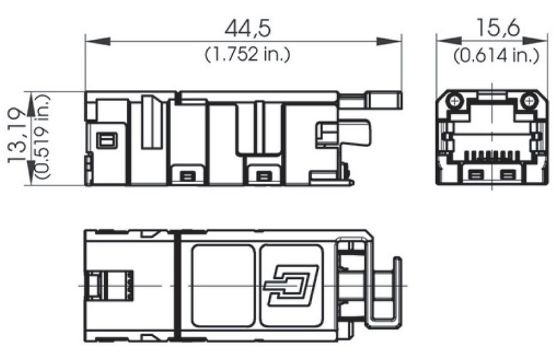 Dimensioner for industri konnektor RJ45 T568A Dimensioner for industri konnektor RJ45 T568A