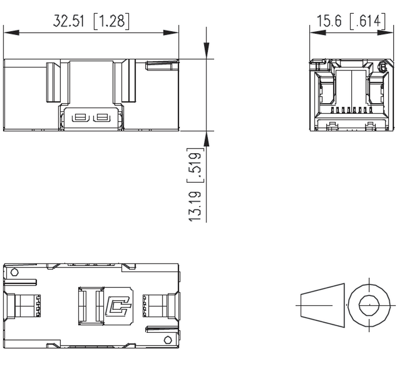 Dimensioner for industri koblingssamler RJ45