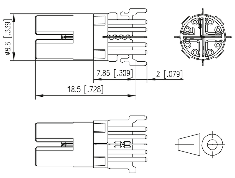 M12 Ethernet stik dimensioner