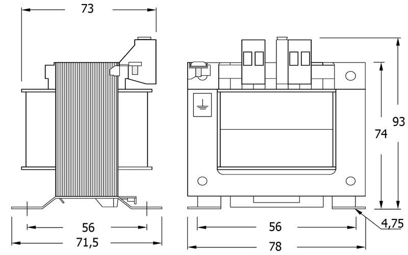 Sikkerheds transformator 230v 24v 60va dimensioner