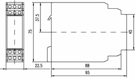 Dimensioner for termistorrelæ med automatisk genindkobling Dimensioner for termistorrelæ med automatisk genindkobling