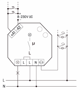 Typisk tilslutning for trappeautomat ESR61np 230v