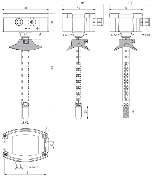 Dimensioner for KFF-20 og KFTF-20 med display