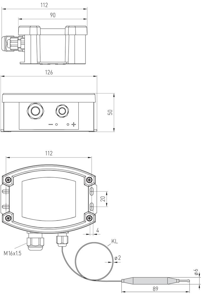 Dimensioner for frosttermostaten FST-3D