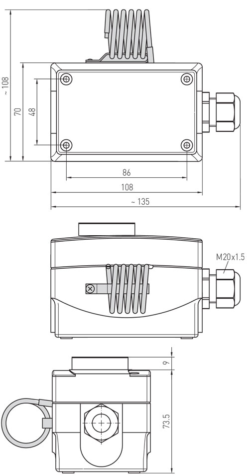 Indsutri rumtermostat TR-040 dimensioner