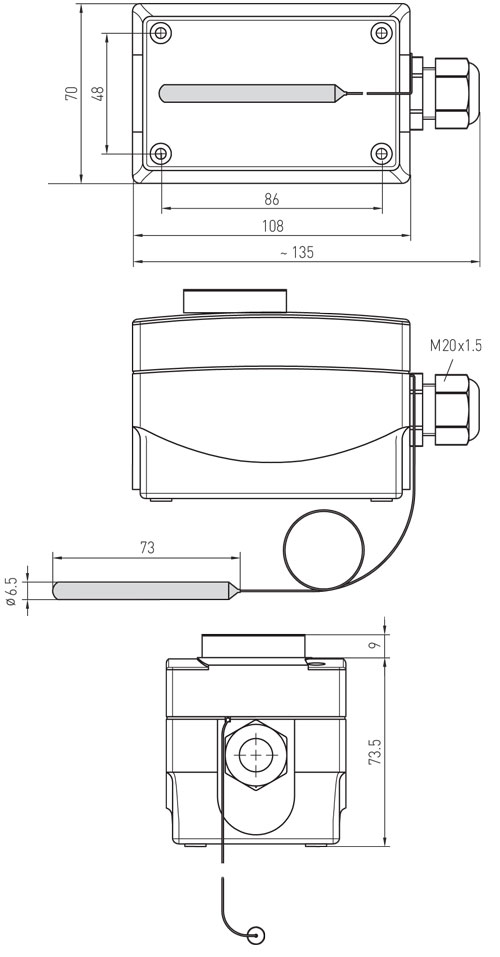 Dimensioner for termostaten