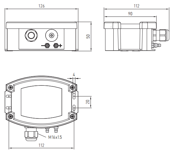 Dimensioner for tryktransmitteren