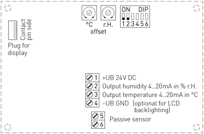 Titlslutningsdiagram for kombineret fugt- og temperaturføler med display
