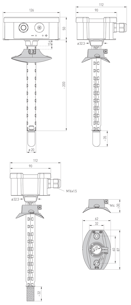 Dimensioner for kanal hygrostat KHT-30