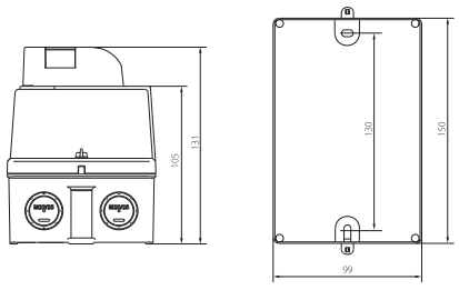 Dimensioner for IP65 kapsling til motorværn