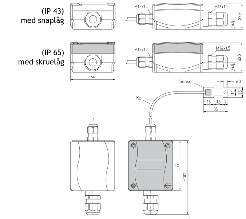 Dimensioner for kondensvagt KW ekstern