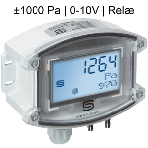 Billede af Differenstryktransmitter til luft med display | Maks. måleområde ±1000 Pa | 0-10V udgangssignal | Relæ udgang