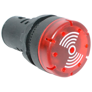 Billede af Rød signallampe med LED, blink og lydgiver 24V AC/DC til indbygning