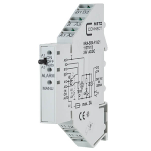 Billede af Interface | hjælpe relæ 24V, 1 omskifter, 8Amp. Manuel-0-Auto kontakt håndbetjening + Alarm LED