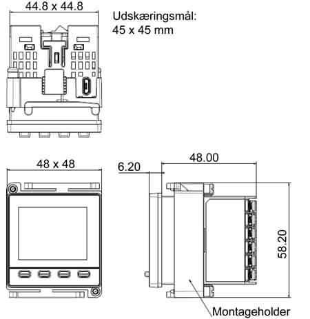 Måltegning af PID regulator C62 med montageholder