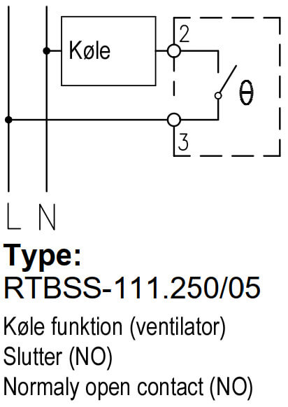 Tilslutningsdiagram for termostat til ventilator i eltavle