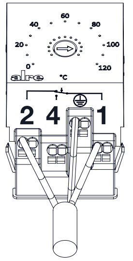 Placering af klemmer for brandtermostat RTKSA-002.410