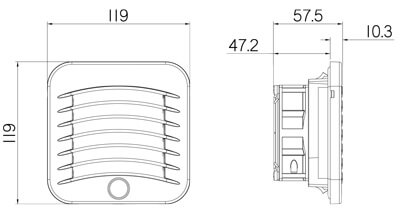 Dimension for filterventilator til tavle indbygning