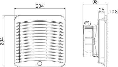Dimension for GSV20 Filterventilator til tavle indbygning