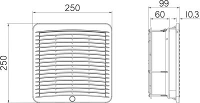 Dimension for GSV25 Filterventilator til tavle indbygning