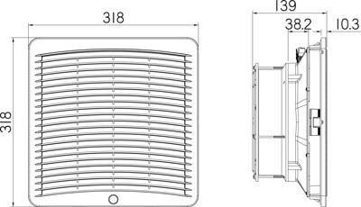 Dimension for GSV30 Filterventilator til tavle indbyning