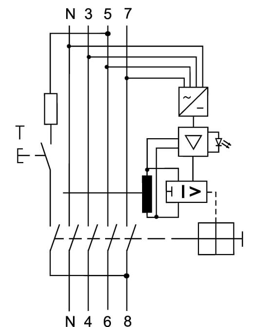 Tilslutningsdiagram for fejlstrømsafbryder Type B