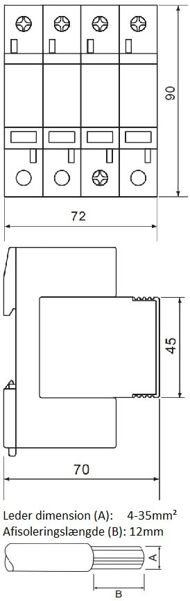 Dimensioner transientbeskyttelse 3pol + N