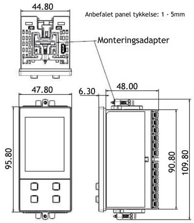 PID regulator dimensioner med holder