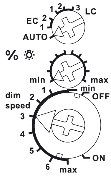 Lysdæmper EUD12NPN funktioner drejeknapper