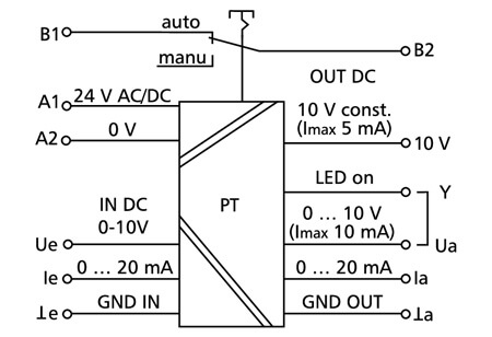 Tilslutningsdiagram for omformer 0-10V | 0-20mA