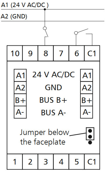 Tilslutningsdiagram eksempel for Bacnet DI10