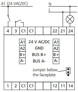 Tilslutningsdiagram for Bacnet DIO 4/2