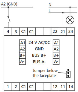 Tilslutningsdiagram for Bacnet DIO 4/2