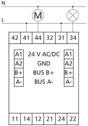 Tilslutningsdiagram for Bacnet DO4