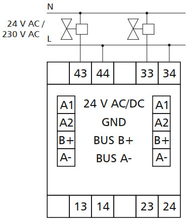 Tilslutningsdiagram for Bacnet TO4