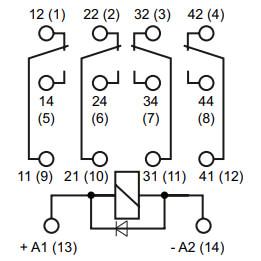 Tilslutningsdiagram for stikbensrelæ 24V DC