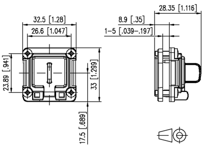 Montageflange til netværks konnektor dimension Montageflange til netværks konnektor dimension