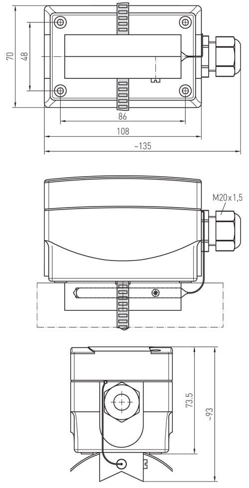 Dimensioner for anlægstermostaten ALTR 1-3-5-7 U