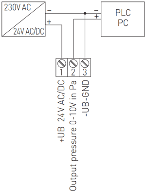 Differens tryktranmitter til luftmængde tilslutningsdiagram