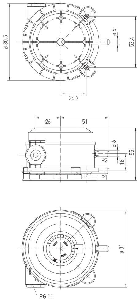 Dimensioner for pressostat DS-205