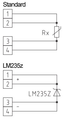 Tilslutningsdiagrammer for indbygningsføler DTF