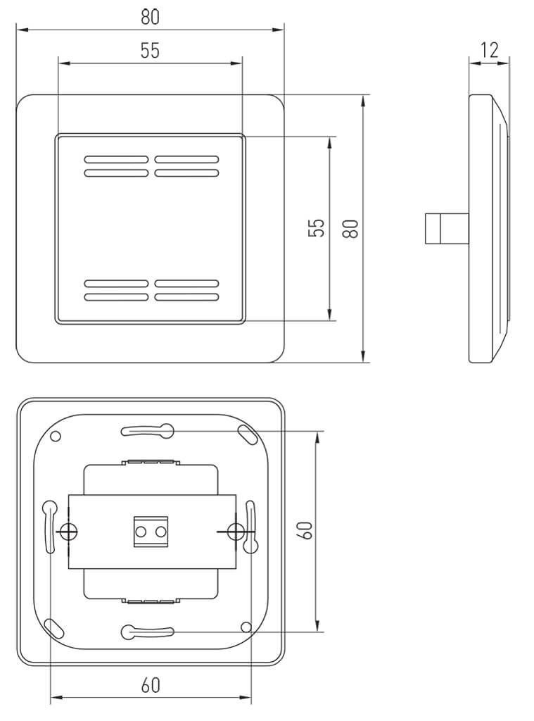 Dimensioner for planforsænket rumtemperaturføler FSTF1