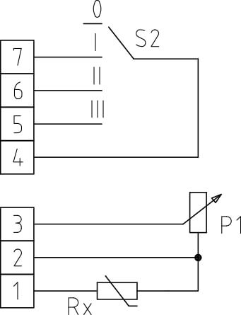 Tilslutningsdiagram for rumtemperaturføler med potentiometer