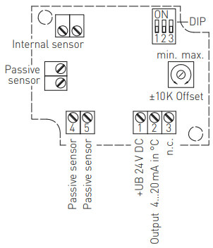 Tilslutningsdiagram for rumtemperaturføler RTM1-I