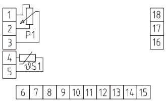 Tilslutningsdiagram for rumtemperaturføler med potentiometer