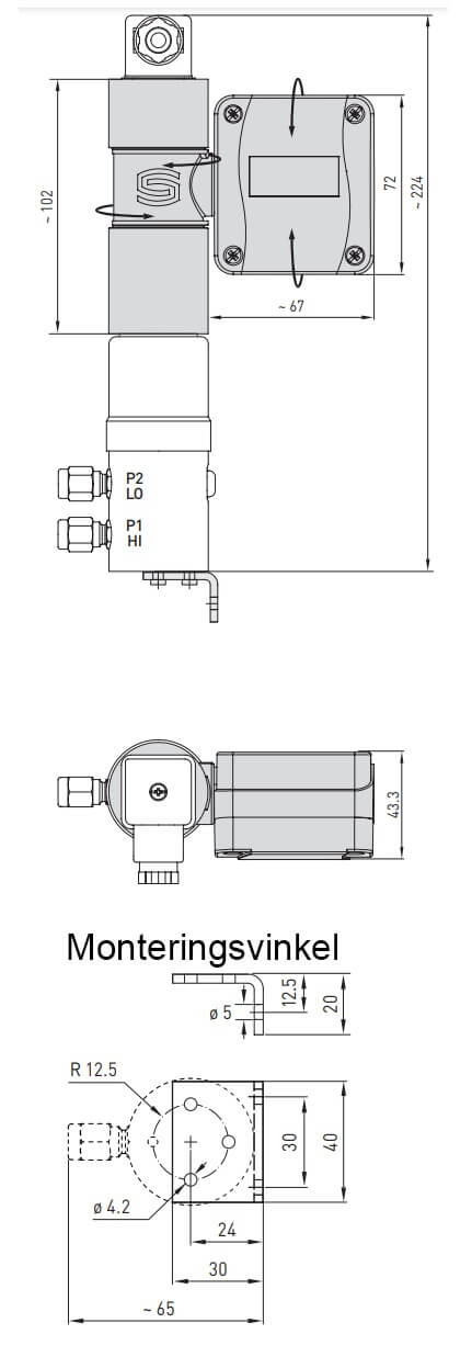 Dimensioner for SHD692 med display