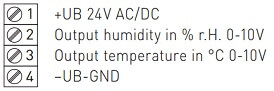 Tilslutningsdiagram fugt og temperaturføler 2x0-10V