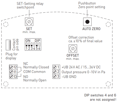 Kredsløbsdiagram for differens tryktransmitter med relæ udgang